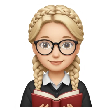 A student, girl, braid hair, wearing glasses, hold book in front of their chest sticker