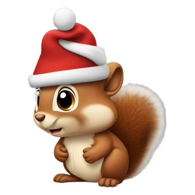squirrel holding some Walnüsse and wearing a christmas hat sticker