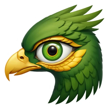 close up of just the eye and nothing else at the side profile of the face of a green hawk that is looking away from the camera on white background sticker