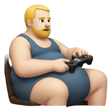 Fat white dude playing video games and eating sticker