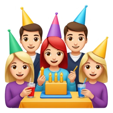 Party quiz with happy people no phone writing blocks empty eyes sticker