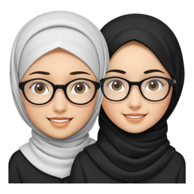 White hijabi girl with black eyes with another girl have long black hair wearing glasses with  another another girl have curly short  honey hair and wearing white glasses  sticker