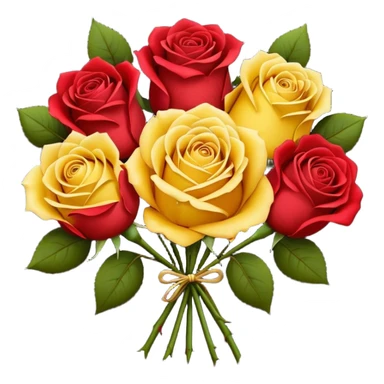 Yellow rose and red rose bouquet with black paper sticker