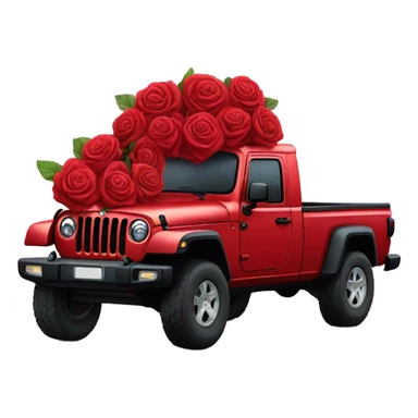 Realistic Red Jeep Gladiator with the truck bed full of roses. sticker