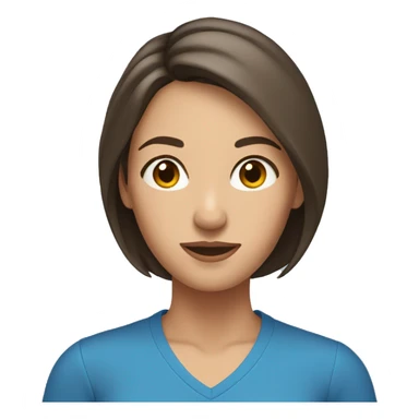 brunette woman chin length hair standing wearing a blue shirt sticker