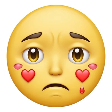 A yellow circular frowning Face with hearts above its eyes, crying sticker