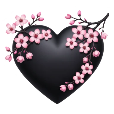 goth sakura heart, black heart with sakura branch and blossoms, pink highlights sticker