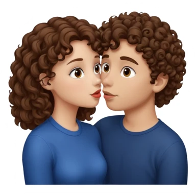 A girl with curly hair and a boy with haïr brun kiss sticker