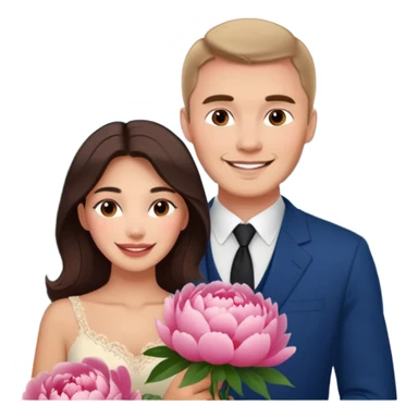 Couple traveling in Montenegro russian man and elegant  Latina girl delicate peonies and mountains in the background  sticker