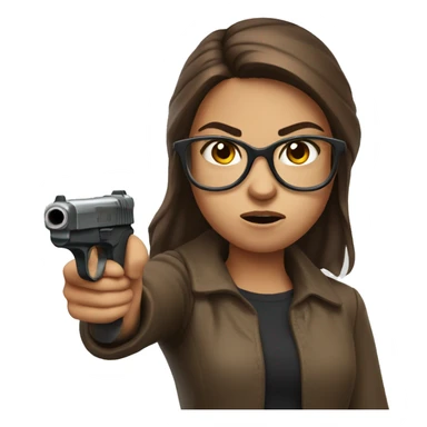 angry girl with brown hair wearing glasses shooting a fake gun  sticker