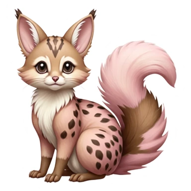 brown-pointed pastel-pink soft natural realistic romantic vintage antique divine beautiful elegant pretty precious cute young youthful  Fakémon-Pokémon-alien-opossum-squirrel-feline-serval-caracal-chinchilla-Minccino-Cinccino-Meowstic-rodent-hybrid-creature with a big fluffy bushy tail (full body) sticker