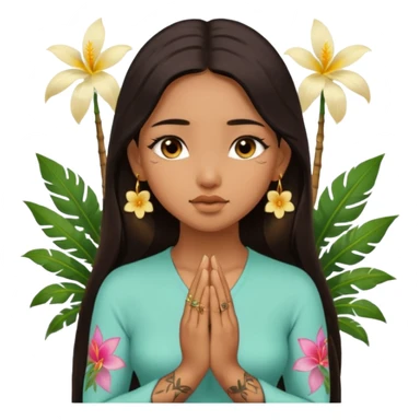nude, no clothes, golden earrings, sexy face, flower tattoes, brown skin asian sexy girl, long dark hair, praying palms sticker