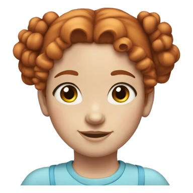 Red haired girl, curly hair tied in two buns, white skin, big blue eyes sticker