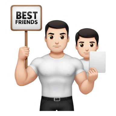 One large white muscular man with dark hair and a white shirt one and smaller white thin man wearing a black shirt each holding a sign that says best friends forever  sticker