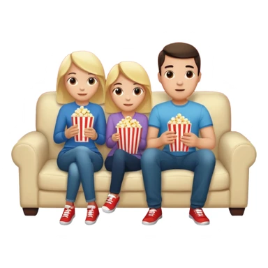 Crea un emoji dove un uomo e una donna mangiano i pop corn su un divano e guardano la tv, nella tv ci deve essere scritto netflix sticker