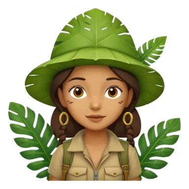 a girl explorer with jungle wearing a large leaf headgear bye  sticker