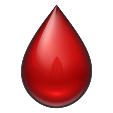 single blood drop emoji sculpted from dark liquid metal, glossy surface, dramatic reflections, futuristic minimal 3D style, isolated on white sticker