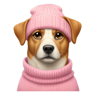 dog wearing a pink sweater wearing a cream coloured beanie  sticker