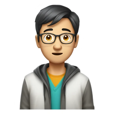  a 35-year old, male, balding Asian graduate student, glasses, inquisitive, goofy, scratching the back of his head in confusion,  sticker