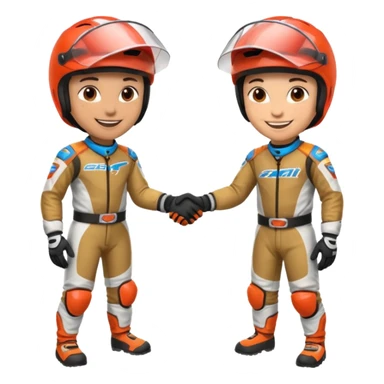 2 dirtbike racers in gear and gloves shaking hands sticker