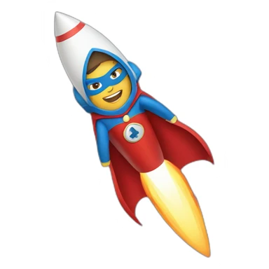 person dressed with a superhero cape riding on a rocket sticker