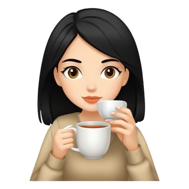 white girl with black hair doing self care, drinking tea, relaxing sticker
