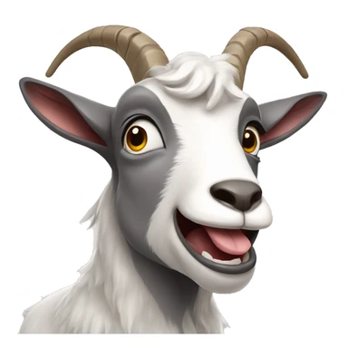 a grey and white goat making a silly face with the tongue out sticker