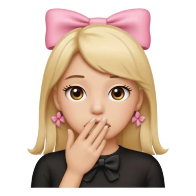 Hayır sırta emoji olsun eli ağzında olsun gözlerinde kirpik olsun kafasının yanında da kurdele olsun sticker