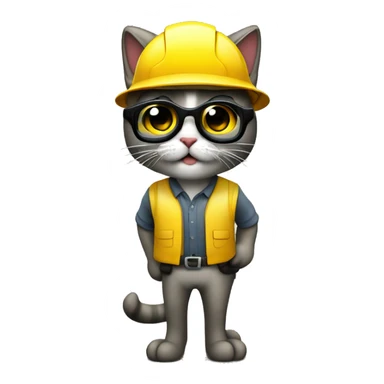 Gato con casco amarillo de trabajo y unas gafas transparentes de seguridad sticker