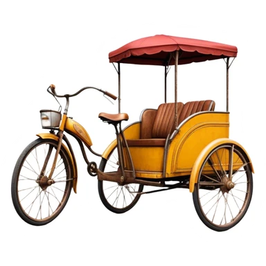 ​Cinematic Realistic Tricycle Rickshaw, depicted as a vintage manually operated vehicle featuring two front wheels and a single rear wheel, rendered with detailed rustic textures, vibrant colors, and dynamic urban lighting that captures its unique design and cultural charm, sticker