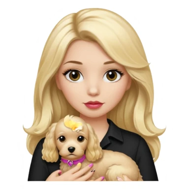 Make a girl with long black silky  hair holding a cockapoo make the cockapoo blonde Make thr girl have mascara and lipgloss on and make her have black/blonde her for the girl sticker
