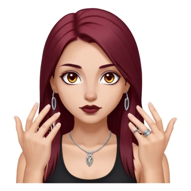 emoji of girl with two black glocks in hands with a black tank top gorgeous girl y2k with maroon dark long hair in a middle part with straight nose hazel eyes medium perfect eye brows with  a nose ring silver on the right nostril  sticker