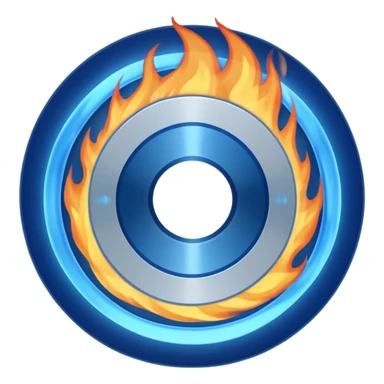 A minimalist CD disc with a subtle fire design, blue flames, with a circle in the middle and a hole in the center sticker