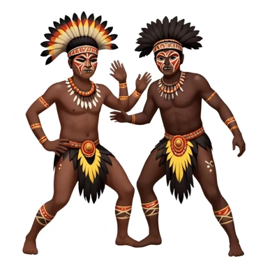 Cinematic Realistic scene of two indigenous male aboriginals performing an Aboriginal Corroboree, adorned in traditional body paint, A corroboree is an Australian Aboriginal ceremonial meeting. It usually includes celebration of Aboriginal mythology and spirituality, which is based in the Dreaming sticker