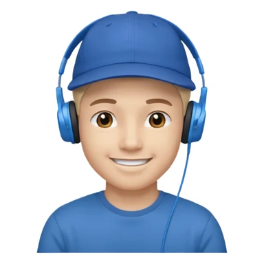 Only the head of a young guy smiling with headphones in his ears and a cap on his head turned back. sticker