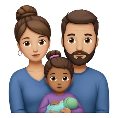 brown family with mom dad teenage daughter toddler son and baby. moms hair is in a bun. dad has a beard.  sticker