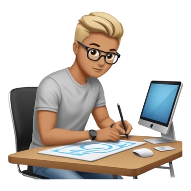 designer drawing in a digital table with his computer sticker