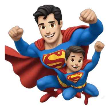 superman flying with two toddlers sticker