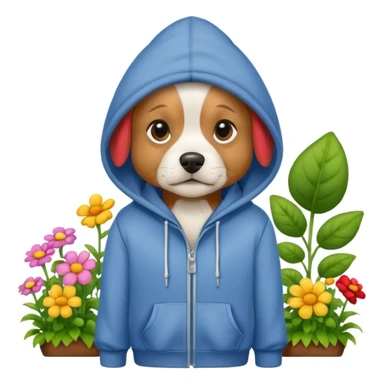 dog in a hoodie, garden background sticker