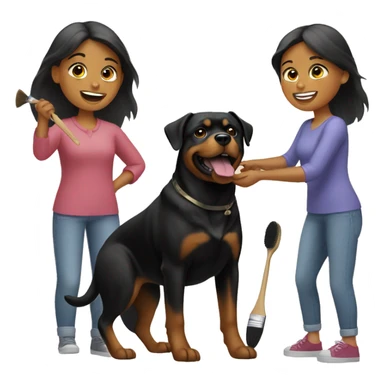 A woman brushes her Rottweiler  sticker