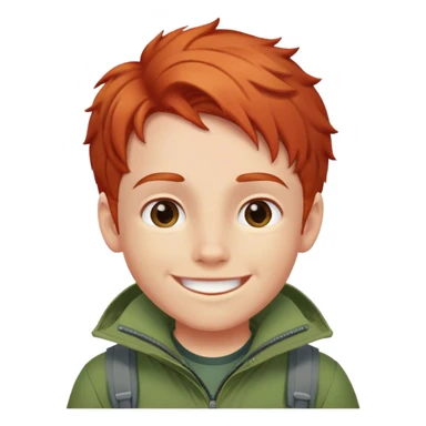 smiled boy's outdoor clothes whit red hair with white background sticker