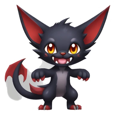   cool cute fantasy anime dark animal vampiric Litten-Zoroark-Nargacuga-cat-hybrid Fakemon with big fangs and bat-ears full body sticker