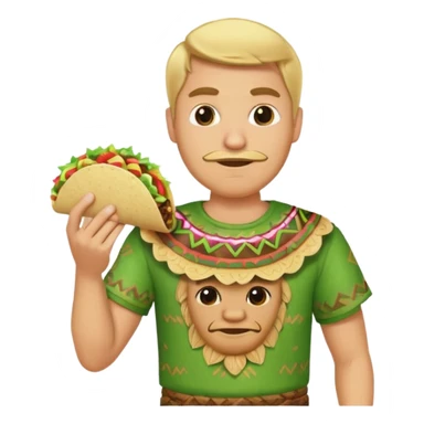 blonde man with tiki shirt holding taco sticker