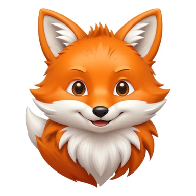 A cute smiling fox emoji with fluffy orange fur, pointy ears, and a playful expression, set against a simple white background. The style is minimalist and cartoonish, perfect for messaging apps. sticker