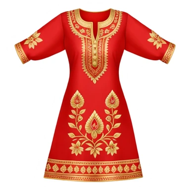 Traditional embroidered women's kurti in red color with gold patterns sticker