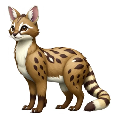 Colorful dark realistic chocolate-brown tropical beige fur glorious divine exotic cute cool beautiful shiny beautiful fantasy-Furret-Eevee-caracal-civet-genet-sergal-vernid-Cacomistle-oncilla-animal-Fakémon-hybrid-fursona with white deer-spots pattern markings (full body) sticker