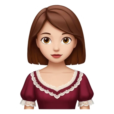 Bordo elbise giyen ama beyaz danteller olan çok guzel kahverengi saçlı bir kız resimi sticker