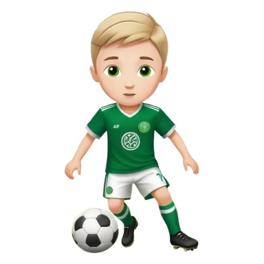 6 years old boy playing soccer wearing celtic uniform ( jersey) # 17 in the jersey !  sticker