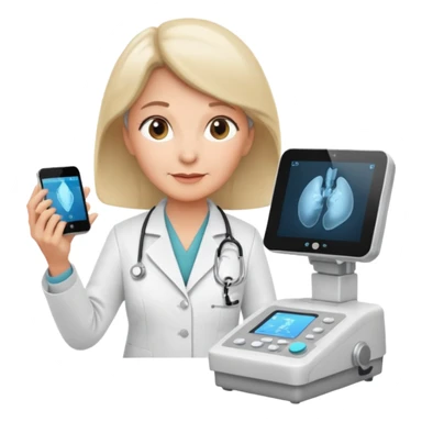 older female doctor working an ultrasound machine sticker