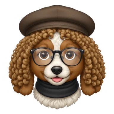 hatted dog with glasses and curly hair sticker